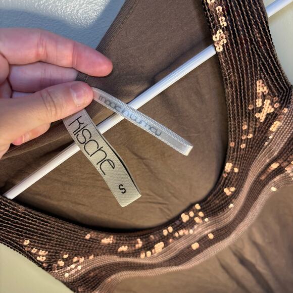 Kische Brown Sequin Scoopneck Tank Top Small Y2K Sleeveless Soft Neutral Boho - Picture 7 of 9